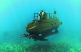 Le bathyscaphe (longueur 28 cm.) en navigation, dans l&lsquo;aquarium !
